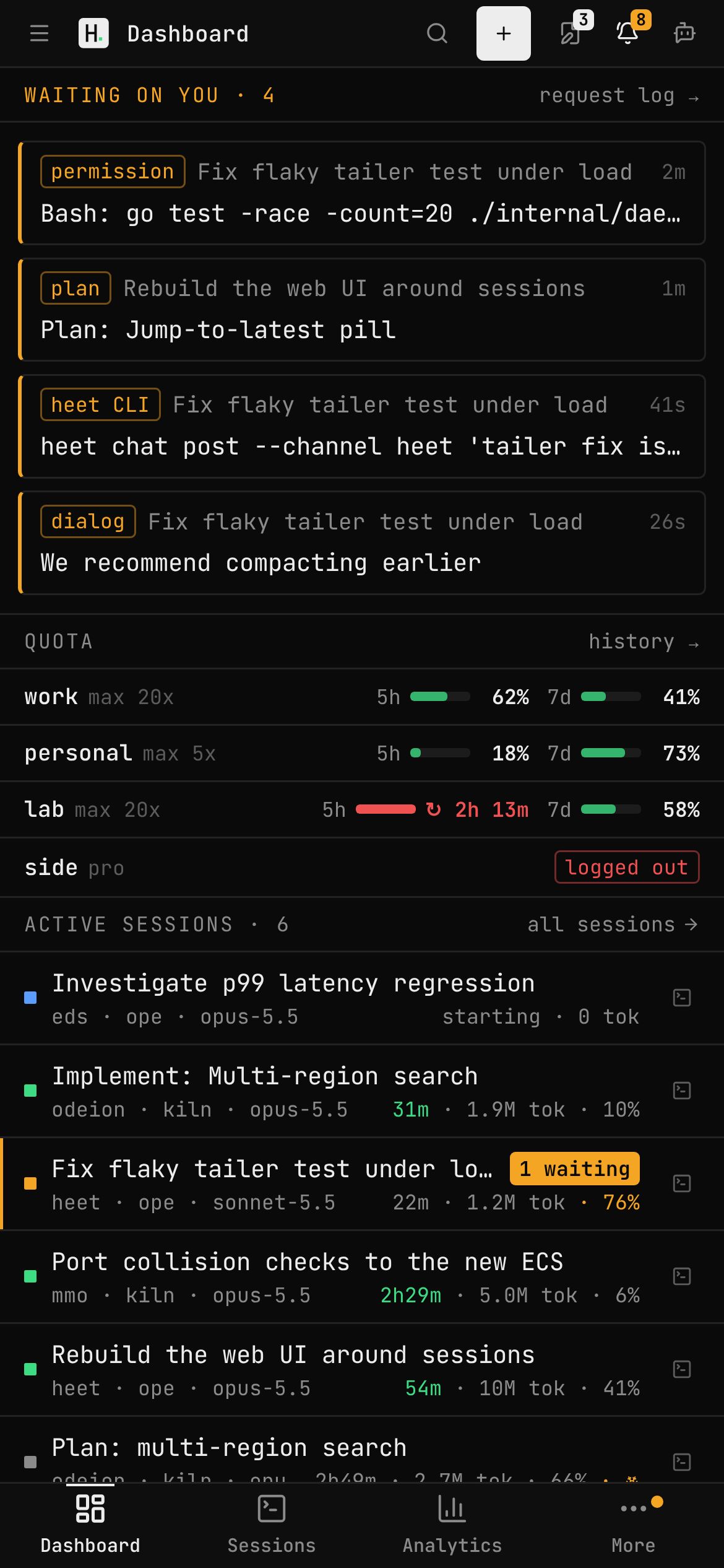 The heet dashboard on a phone