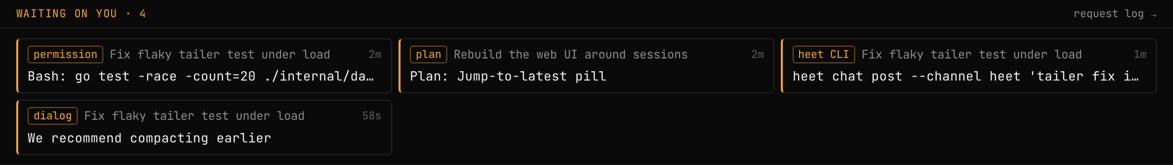 Waiting on you: four requests from two sessions